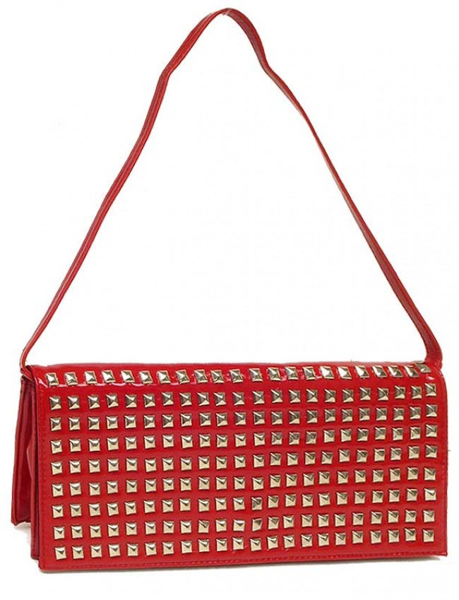 Evening Bag - Clutch w/ Pyramid Metal Studs – Red – BG-90275R